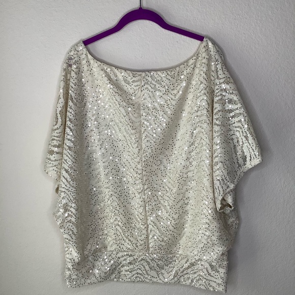 HeartSoul SS Cream sequin lace blouse, 2X - Picture 2 of 6